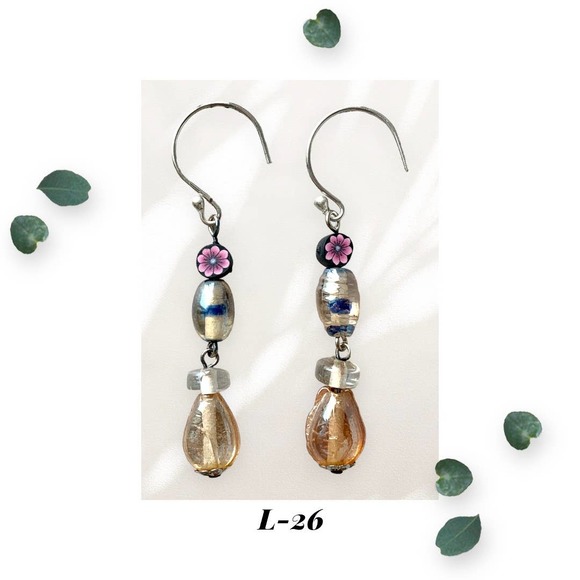 Flower and Droplets - India Glass and Argentium Sterling Silver Earrings - Picture 1 of 4